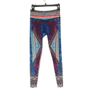 Onzie Yoga Placement Print Blue & Pink Free Fly Leggings Size S/M